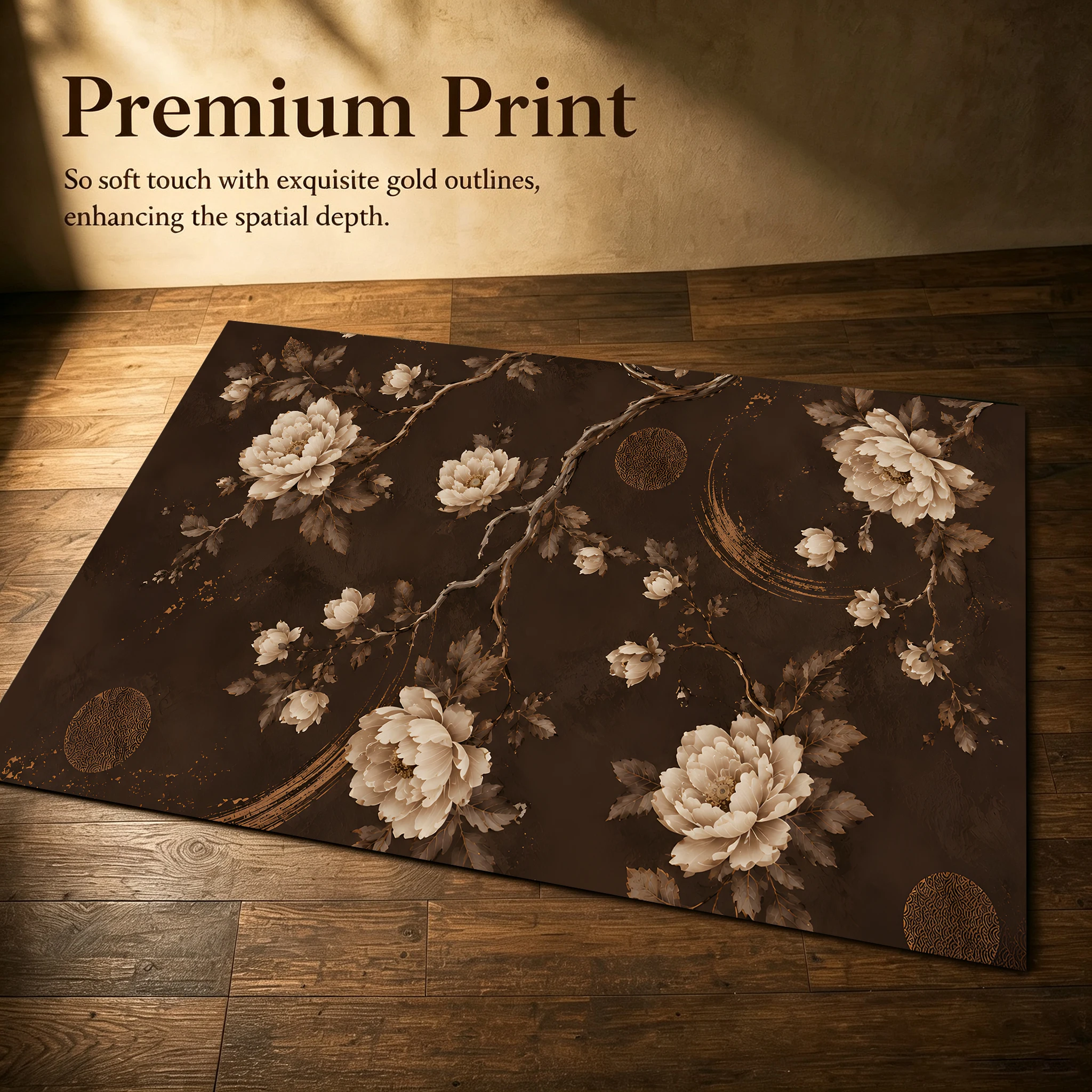Brown Peony Floral Vintage-Style Velvet Rug, Suitable for Autumn and Winter, Perfect for Living Room, Bedroom, and Bedside, Creating a Warm and Cozy Autumn Harvest Atmosphere