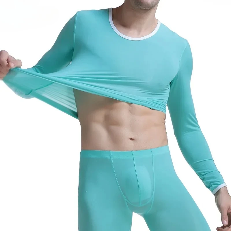 

Men's Thermal Underwear Bottom and Top Sets Autumn Winter Comfortable Leggings Nightwear Pants Transparent Winter Pajamas Thermo