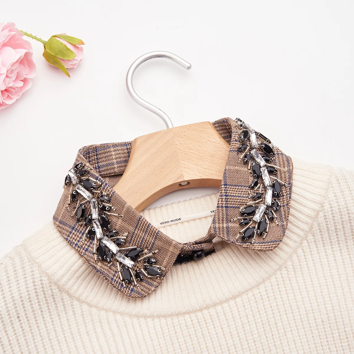 Collar de rejilla caqui hecho a mano, accesorio versátil de cuentas de uñas para hombres y mujeres