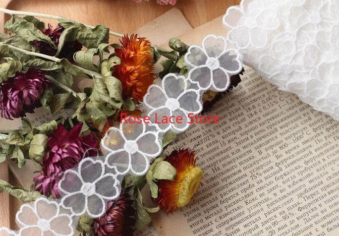 

5 yards flower embroidery Lace Trim,white floral tulle lace trim, For Wedding Gown,Bridal Hairband Width 1.18''