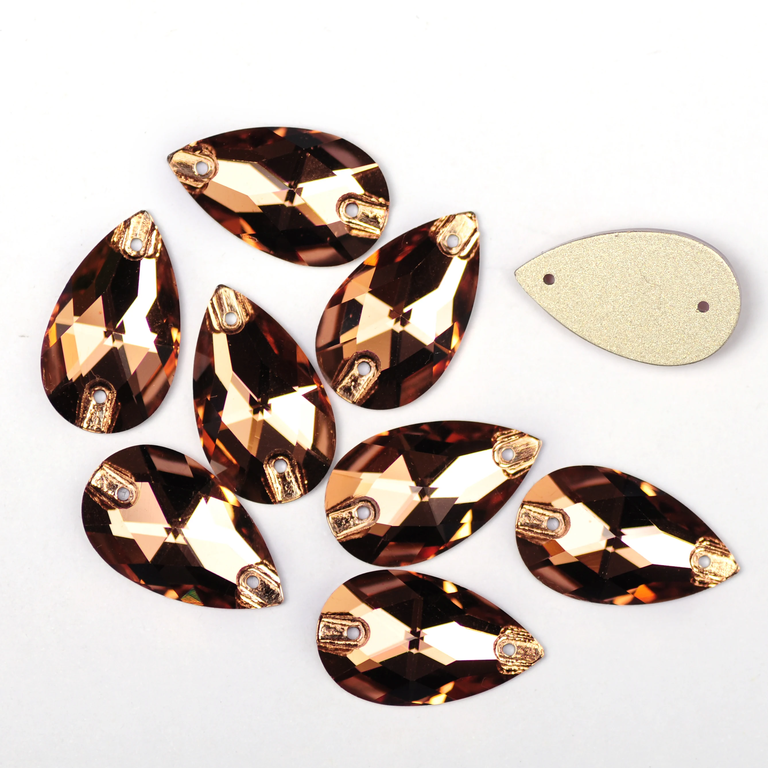 YANRUO 3230 قطرة الضوء المدخن توباز خياطة على الكريستال أحجار الراين المسطحة دمعة حجر الراين للخياطة فساتين الزفاف