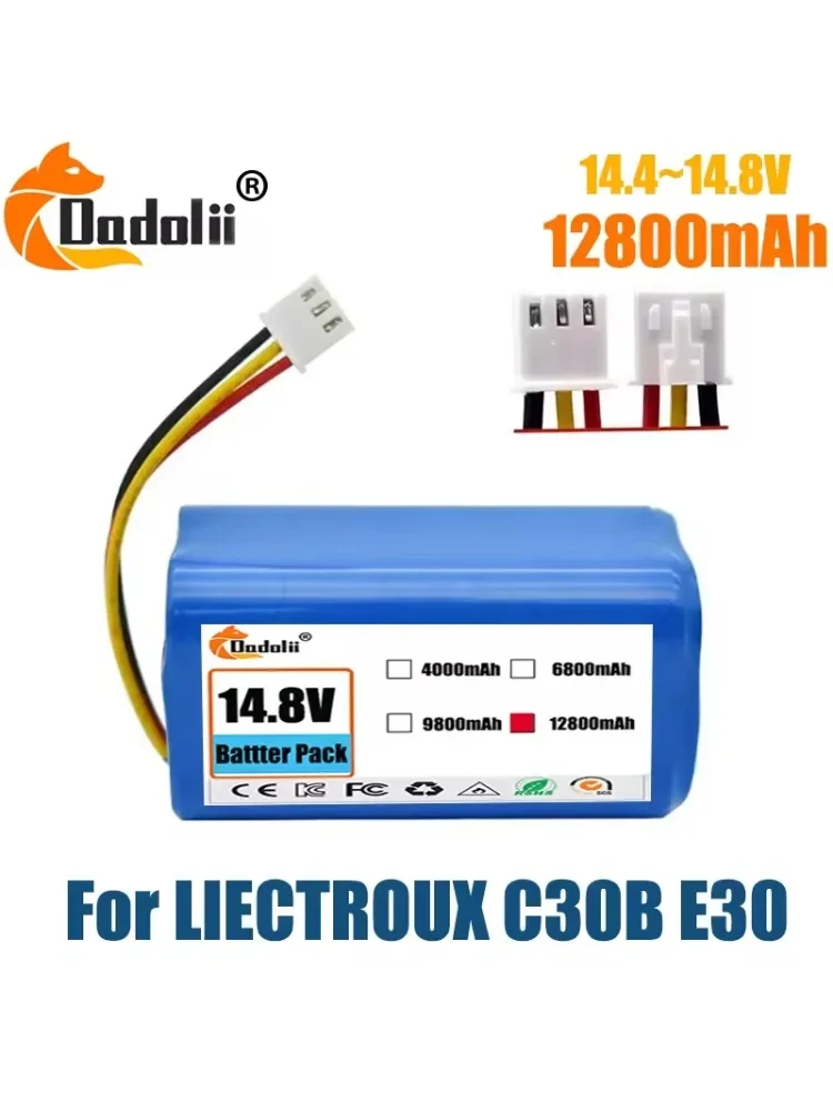 14.4V 12800mAh 18650 li-ion batterij Voor LIECTROUX C30B XR500 E30 Voor PROSCENIC 800T 830P 820P 820T 820S Robot Stofzuiger - afbeelding 2