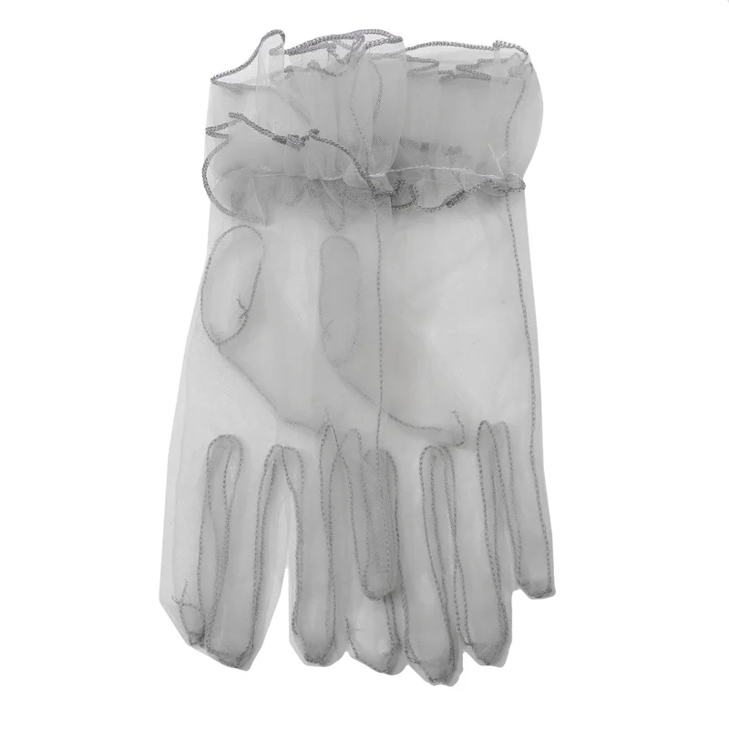 Mulheres Branco Tulle Mesh Luvas, Semi Sheer, Renda, Curto, Feminino, Casamento, Noivado, Festa, Charme, Nupcial, Cerimônia de Casamento