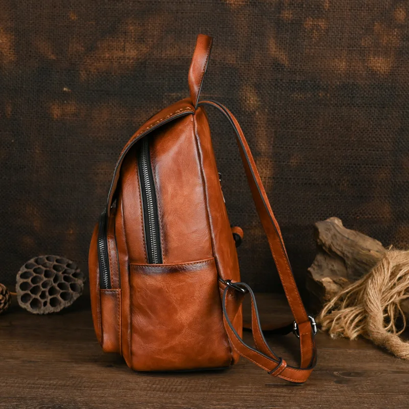 حقيبة ظهر جلدية نسائية يدوية ا - مراجعة Leather Backpack Vintage وسعره