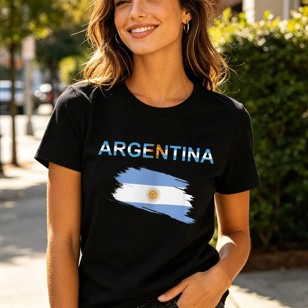 

Argentina Flag T-Shirt Patriotic Pride Unisex Tees Fashionable Argentine Flag Print Clothes Short Sleeve Classic Pattern Clothes