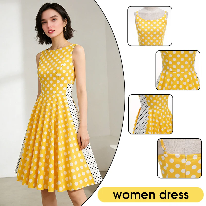 

Women Retro Polka Dot Dress Sleeveless Vintage Halter Dress 50s 60s Gothic Pin Up Big Swing Rockabilly Disco Party Dress