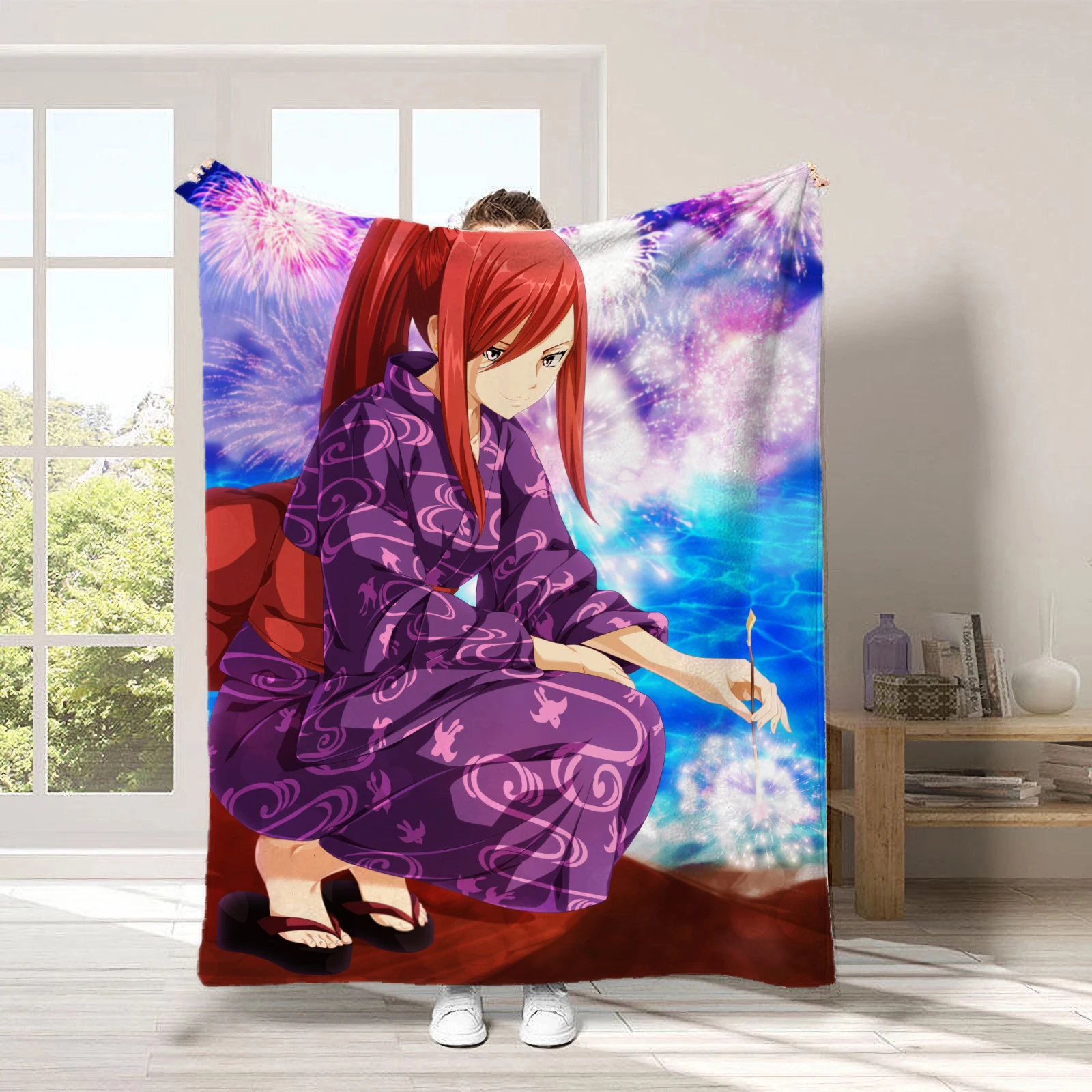 Anime Multi Girls Ribbon Scarlet Armor Umbrella Throw Blanket 150x200cm Custom Flannel Blanket Soft Warm for Sofa Bed Nap Gift