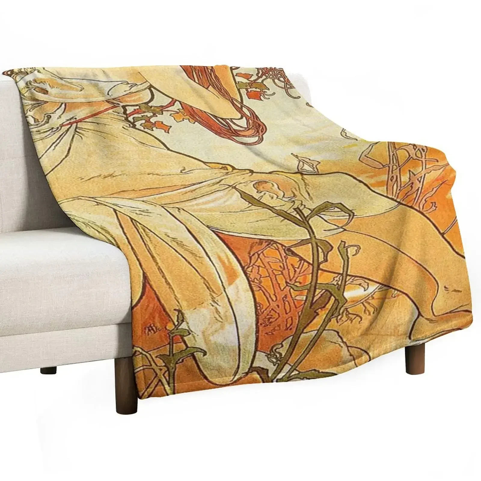 alfons mucha - alphonse mucha Throw Blanket Plaid Multi-Purpose Weighted Extra Large Throw Luxury Designer Blankets