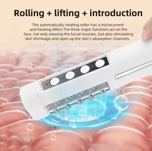 New Handheld Facial Hot Rolling Device EMS Micro Current Heating Massage Facial Multifunctional Beauty Device