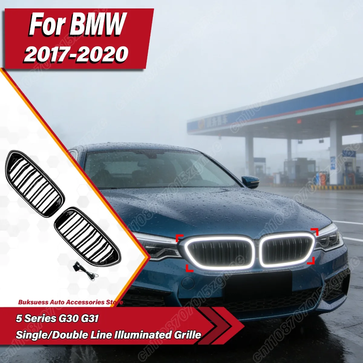 

Для BMW 5 серии G30 G31 2017-2020: Комплект для модификации переднего бампера — решетка радиатора с одинарной/двойной линией и подсветкой