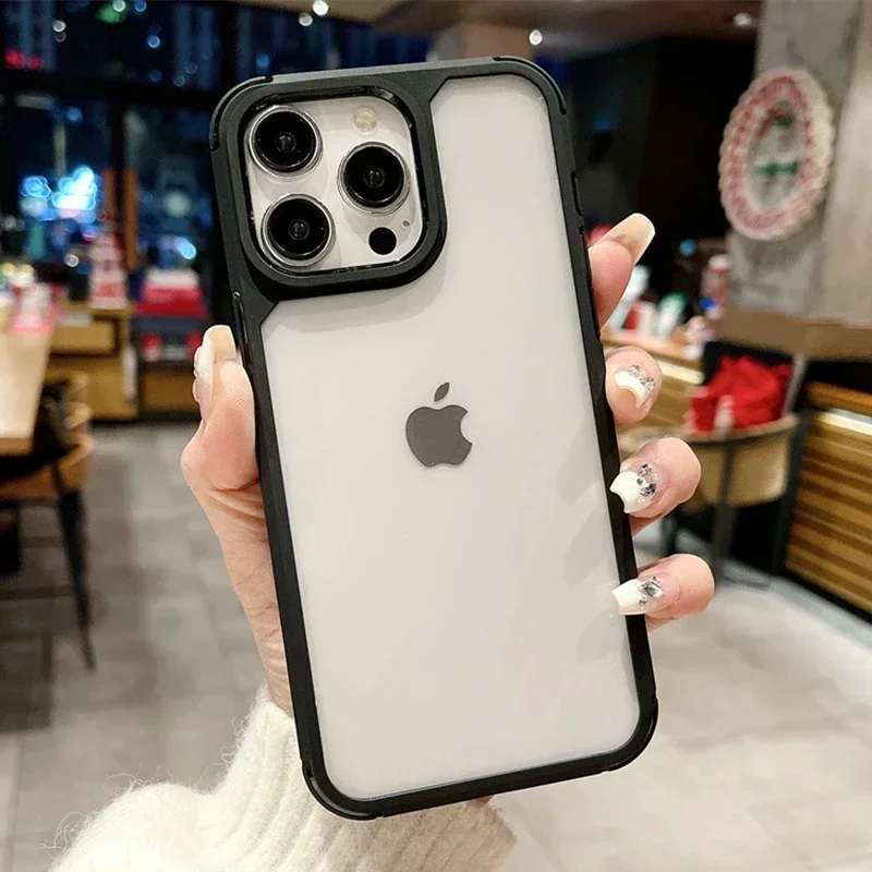 

Anti-fall Phone Case for iPhone 13 14 15 Pro Max Plus Acrylic Hard Bumper Transparent Back Cover