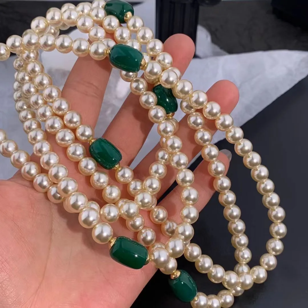 Trendy Vintage High quality pearls with green crystal  necklace for women's girl gift Party choker fine Jewelry