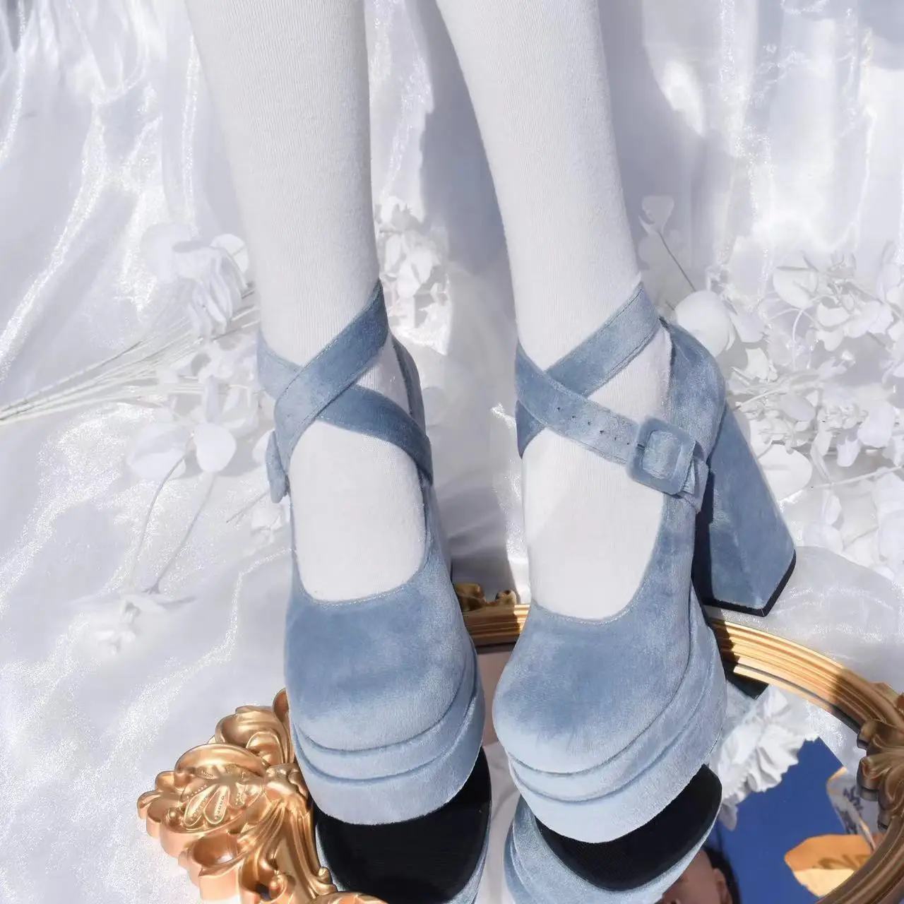 Japanese Original Sweet  Lo Shoes Waterproof Table Thick Heels High Heels Women's Suede Elegant Lolita Mary Jane Single Shoes