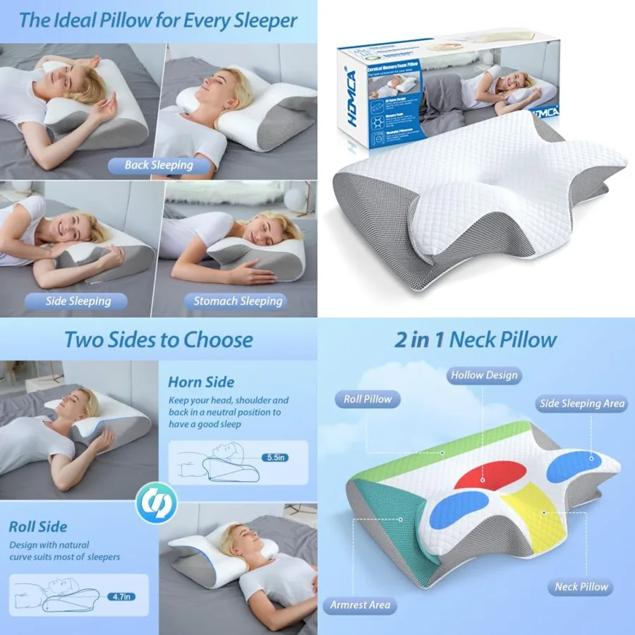 

Memory Foam Cervical Pillow, 2 in 1 Ergonomic Contour Orthopedic Pillow for Neck Pain, Contoured Support Pillows for Side Back