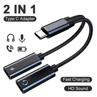 2 IN 1 USB Type C Splitter To Dual Type USB C Headphone Jack Audio Adapter Fast Charging For iPhone 16 15 Pro Max Samsung Xiaomi