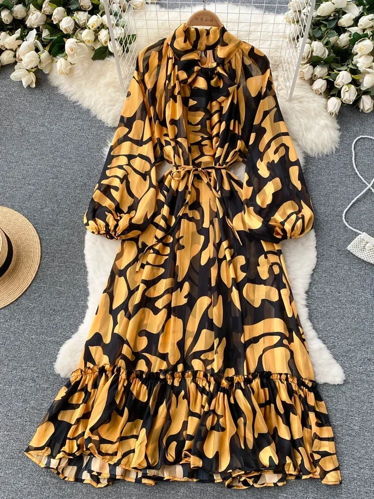 African Maxi Dress Women Pleated Dress Lantern Sleeve Dresses Eid Women Belt African Clothing Caftan De Moda Musulmana