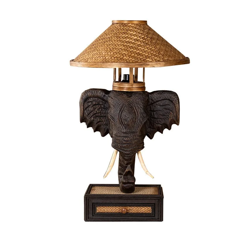 Elephant desk lamp, study living room home creative bamboo retro solid wood hotel decoration