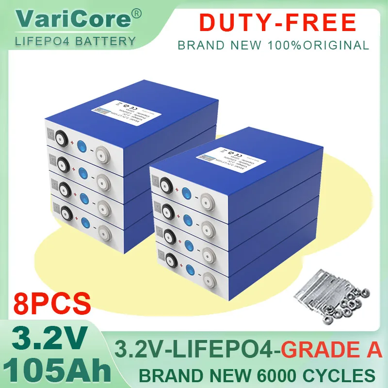 8pcs Original 3.2V 105Ah LiFePO4 battery Lithium iron phospha for 12V 24V Electric Car travel Solar Batteries TAX FREE Grade A