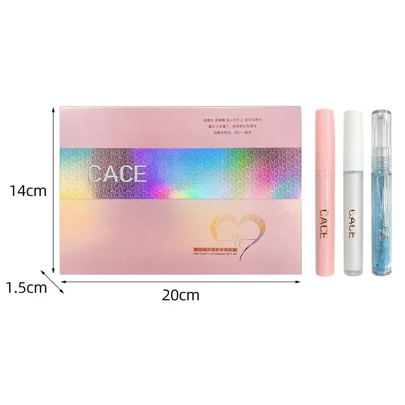 CACE-pintalabios líquido mate, juego de maquillaje de 4 colores, brillo de labios transparente, 1 ud., bálsamo labial, Plumper y collar, regalo