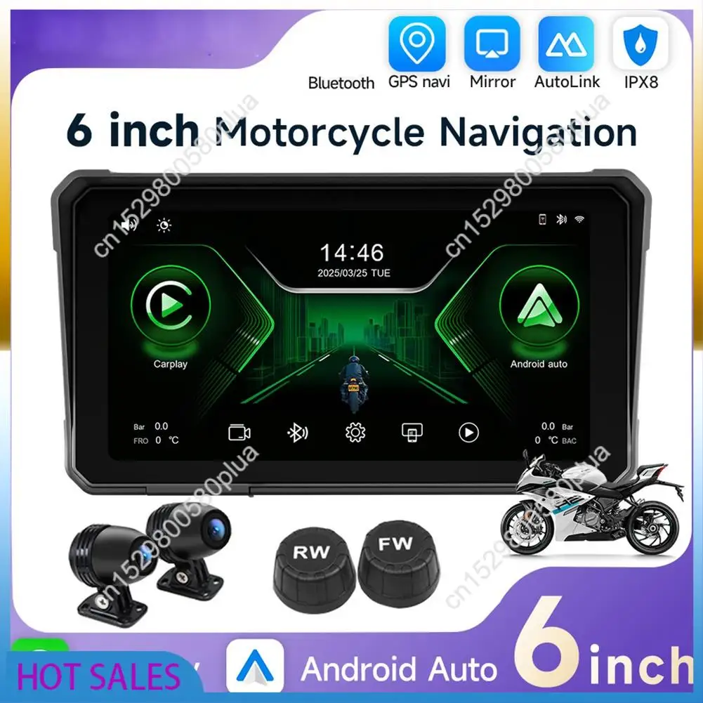 AB31-6 بوصة دراجة نارية 2K HD مشغل وسائط متعددة لتحديد المواقع والملاحة اللاسلكية Carplay أندرويد السيارات IPX8 شاشة تعمل باللمس مقاوم للماء