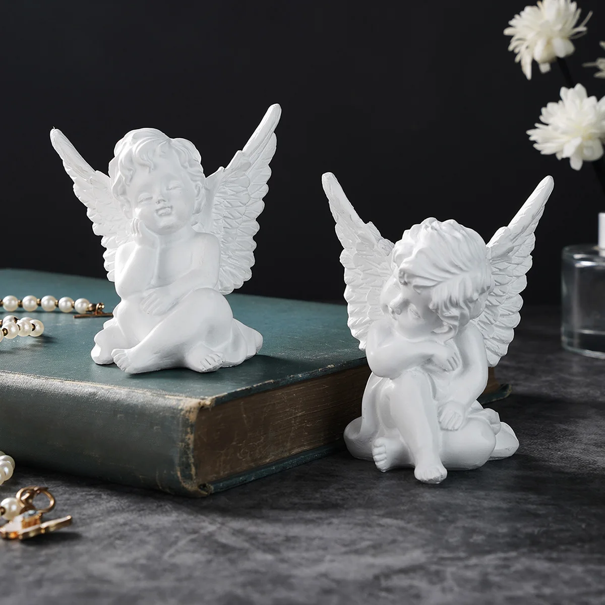 1PC, Simple and Cute Angel-Shaped Resin Model with Head Down and Face Held in Hand, Suitable for Display in Product Showcases.