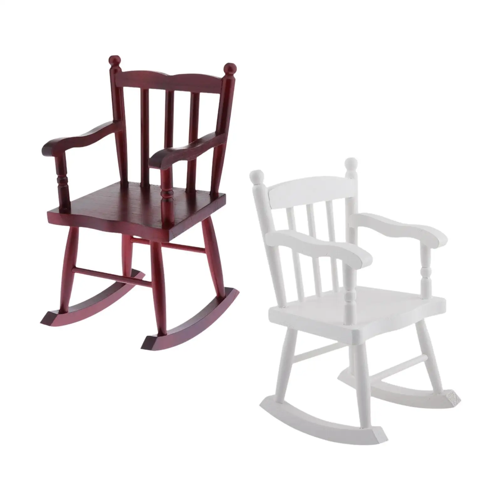 1:6 Scale Dollhouse Rocking Chair Handcraft DIY Model Wooden Dollhouse Chair for