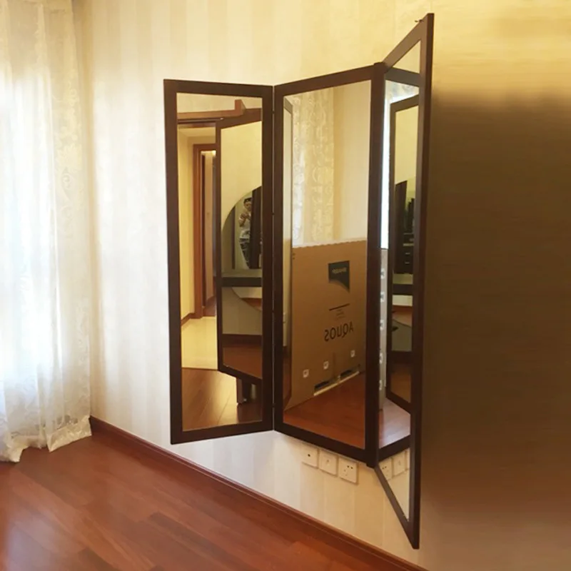 Wall-mounted full-length mirror folding full-length mirror hidden wall-mounted tri-fold mirror meter box shielding three-sid