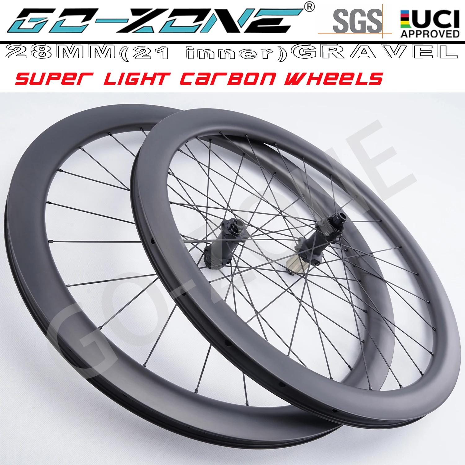 28mm Width Gravel / Cyclocross 700c Carbon Wheelset Disc Brake Ultralight  Gozone R320D UCI Approved Centerlock Road Wheels