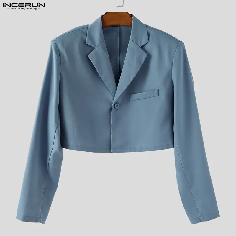 

INCERUN мужской пиджак однотонный с лацканами с длинным рукавом на одной пуговице мужские костюмы уличная одежда свободные корейский стиль модные повседневные тонкие пальто