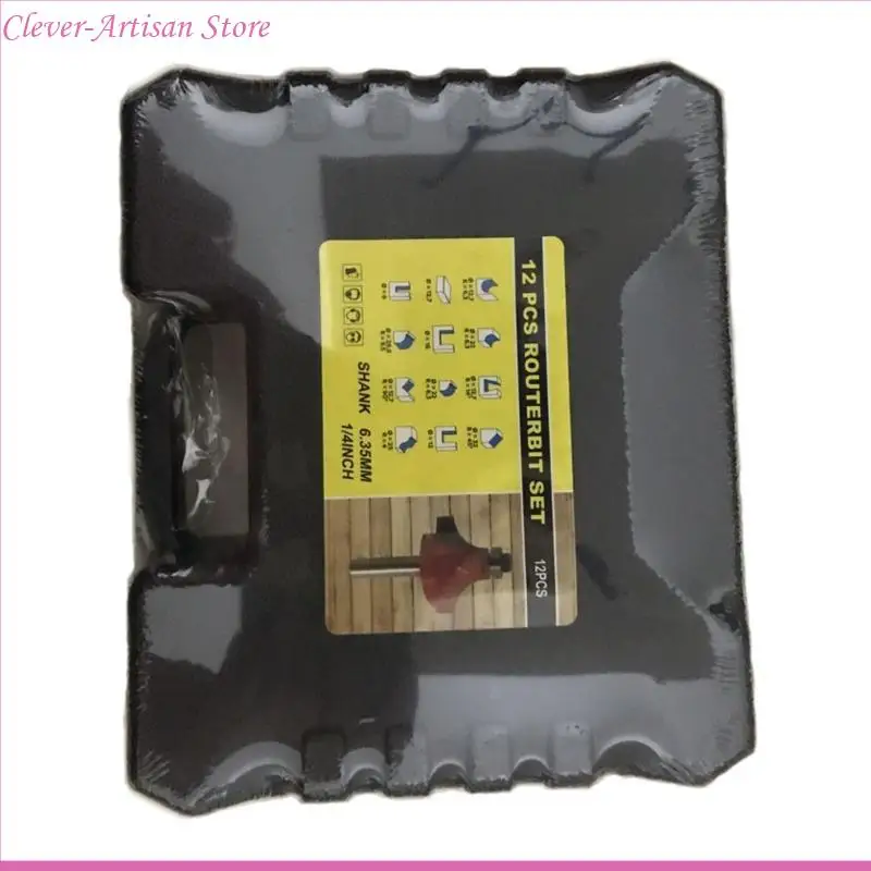 

E06B Portable 12 Pieces 1/4 Shank Router Bit Set Engraving Machine Chamfer Woodworking Trimming Cutter Alloy End Mill