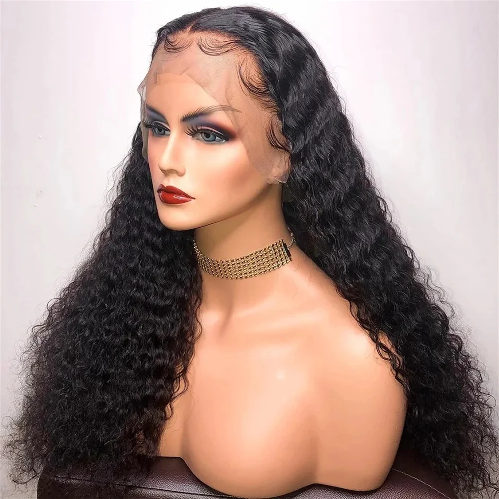 

Soft Long 26Inch Black Kinky Curly Lace Front Wig For Women With Baby Hair Synthetic Preplucked Glueless Daily