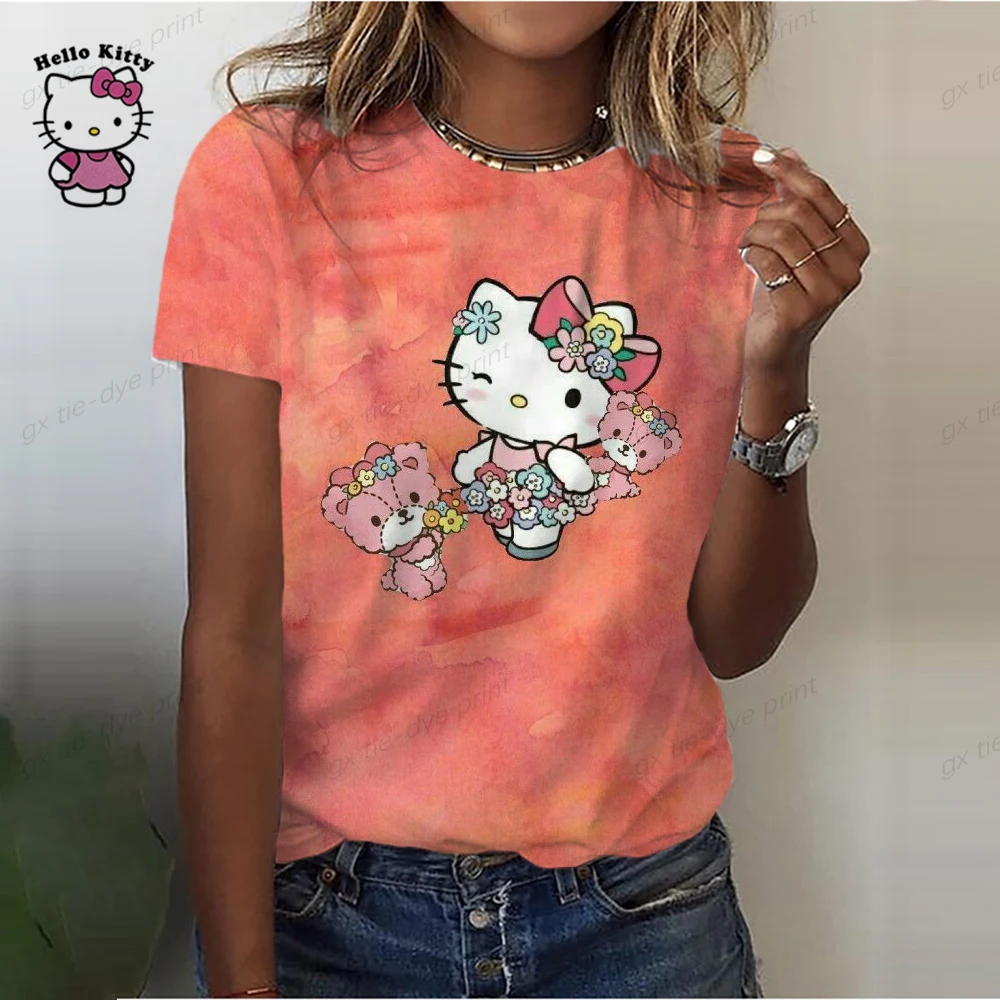 2023 Family Trip T Shirt Women Hello Kitty Print Cartoon Fashion Cartoon Casual Vacation Clothes Mother Kids T-shirts