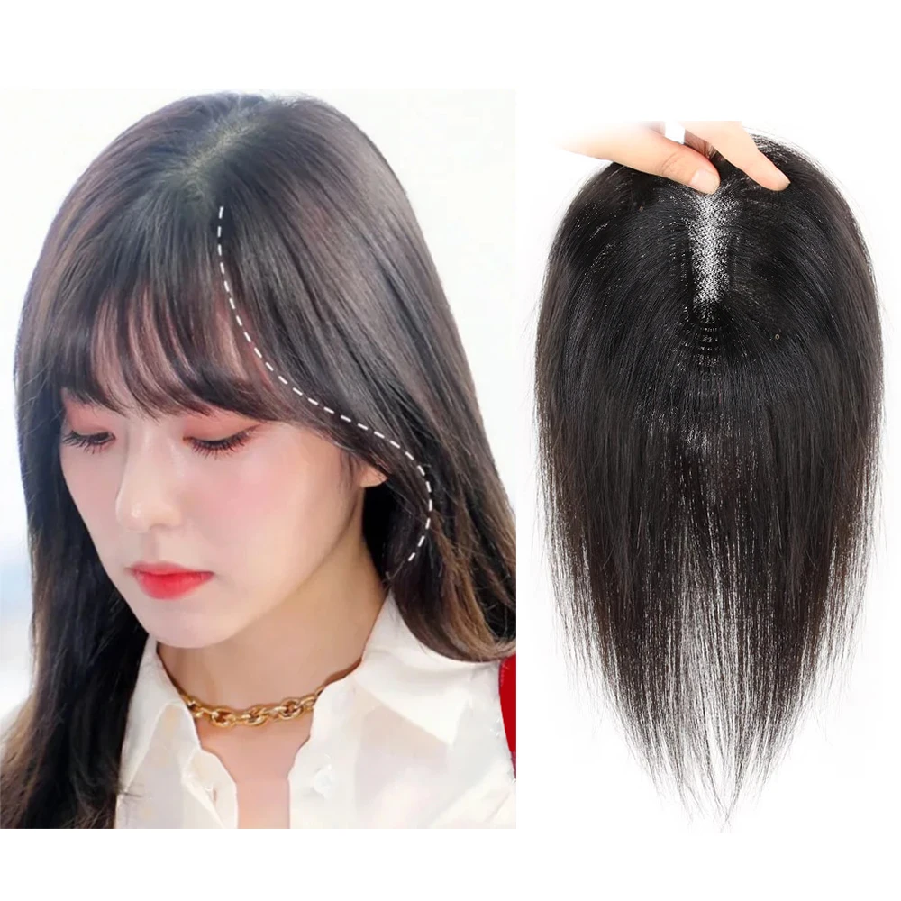 Hair Toppers for Women with Thinning Hair Natural Black Real Human Hair Toppers for Women Forehead Encrypted F Mesh Edge Design