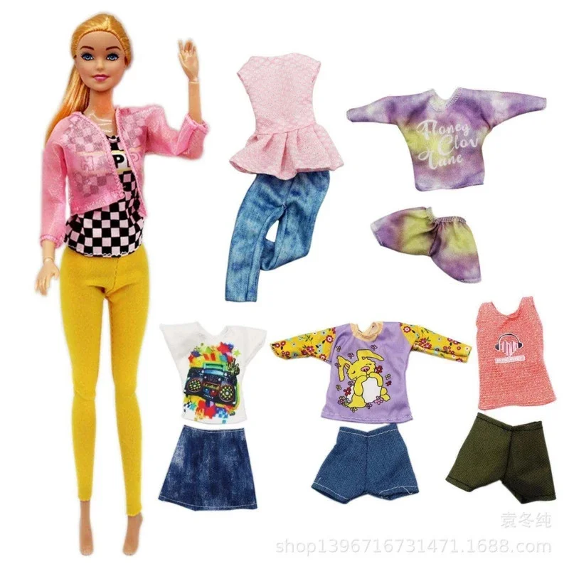 30cm 1/6 Scale Fashion Clothes, Set For Barbie Dolls Outfits, Tops Jeans Skirt Shorts Casual, Wear Toys Gifts For Girls, Kids