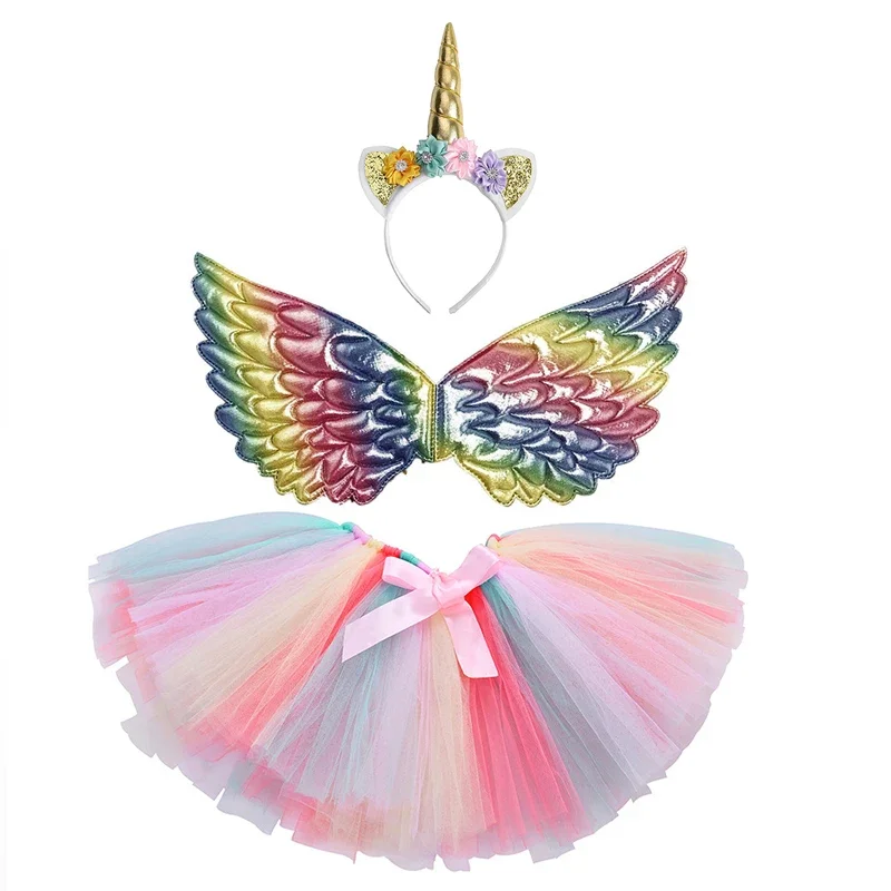 unicorn tutu skirt for girl Baby Girls birthday party Tulle Skirts Set Children Christmas Halloween Costumes with Wings