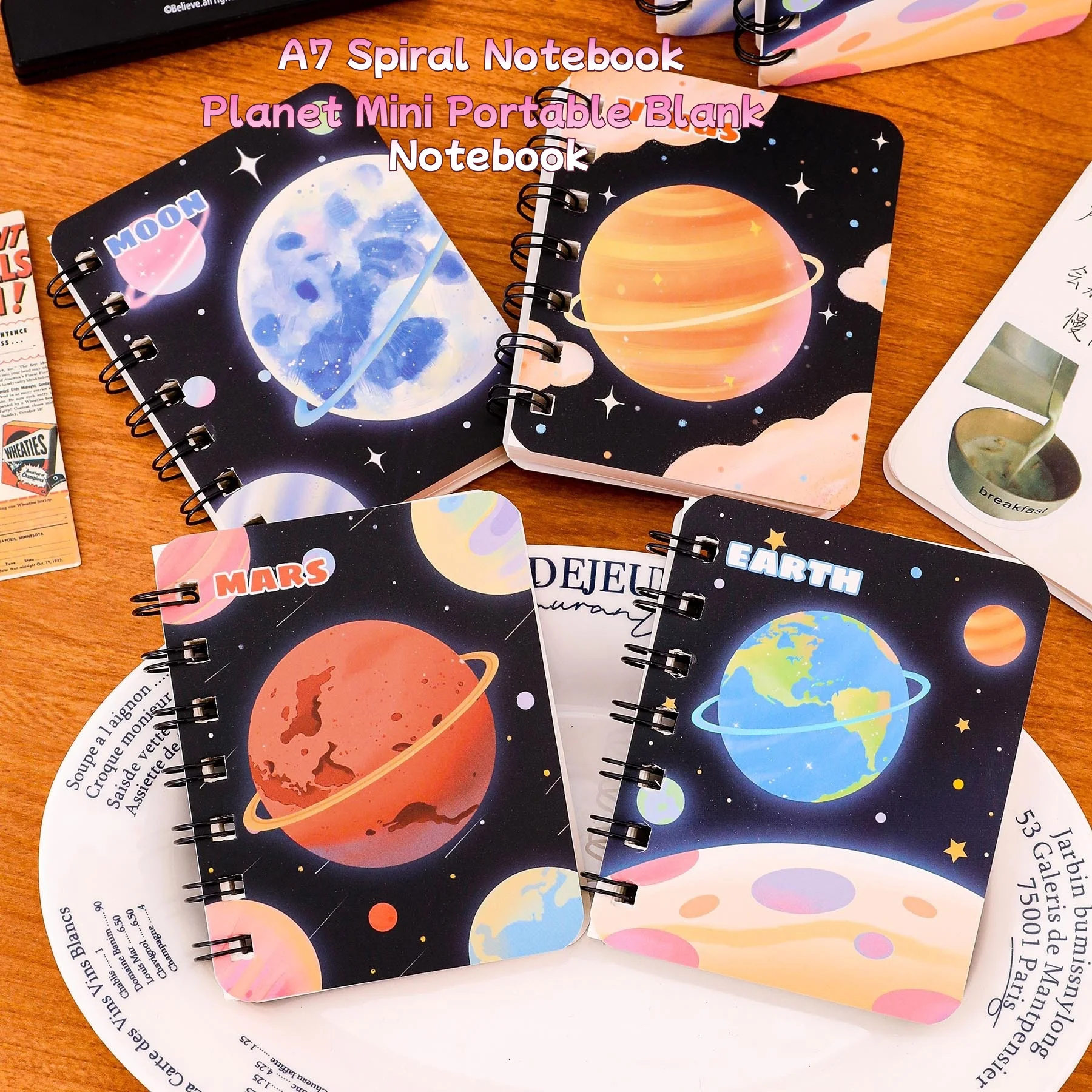 A7 Spiral-Notizbuch mit Planeten-Motiv, tragbares Mini-Notizbuch für Skizzen, Notizen, Schülerbedarf, Lehrergeschenk