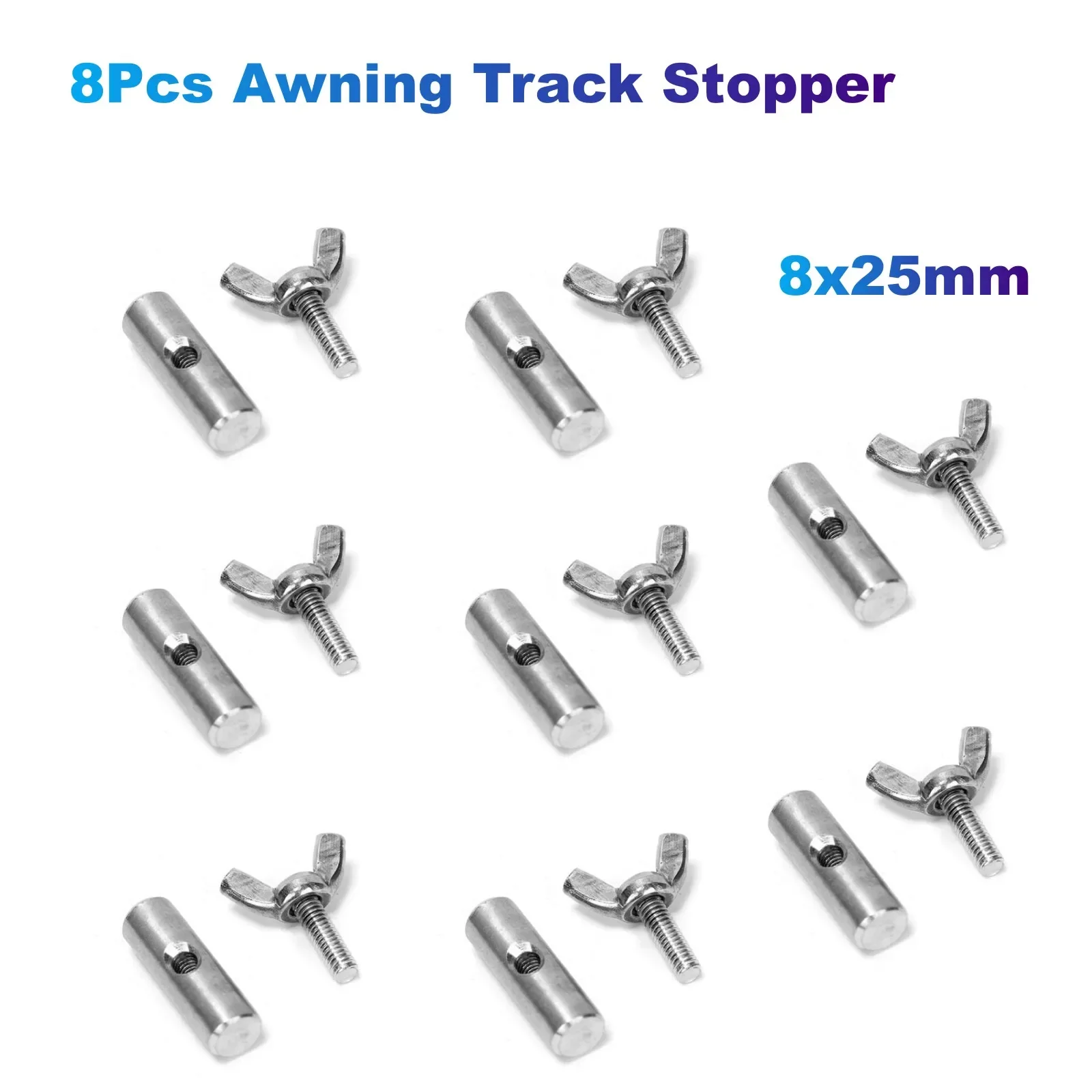 

8Pcs Awning Track Stopper, 8mm Cylindrical Stainless Steel Awning Accessories for Car, RV, Yacht, Outdoor Awning Track(8x25mm)