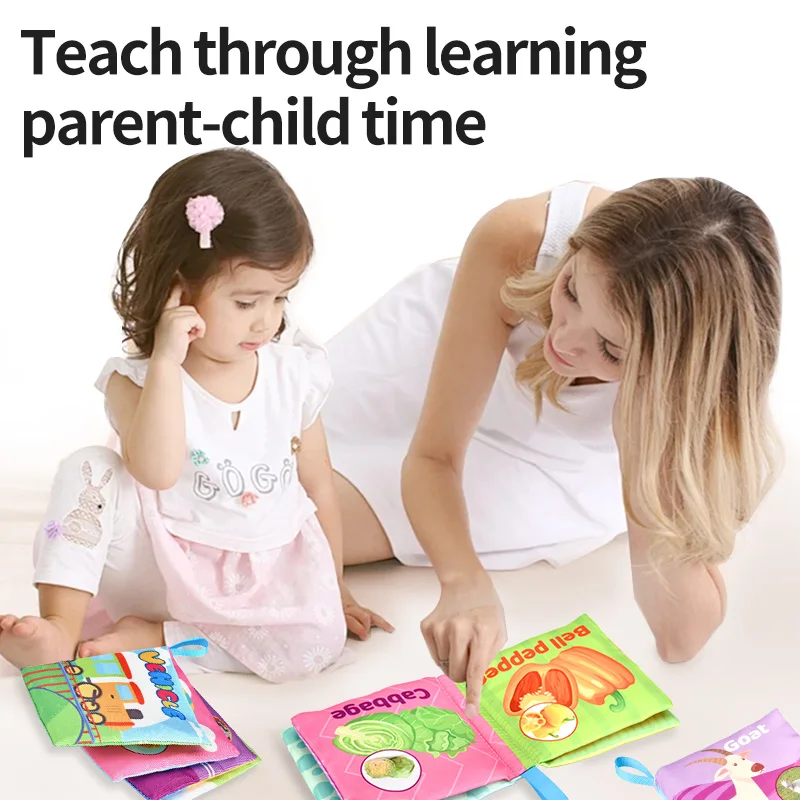 خياطة الطفل القماش كتاب التعليم المبكر اللعب 4 الجانبين 8 صفحات الإنجليزية ثلاثية الأبعاد كتاب النخيل الحيوان الفاكهة الطفل القماش كتاب #4