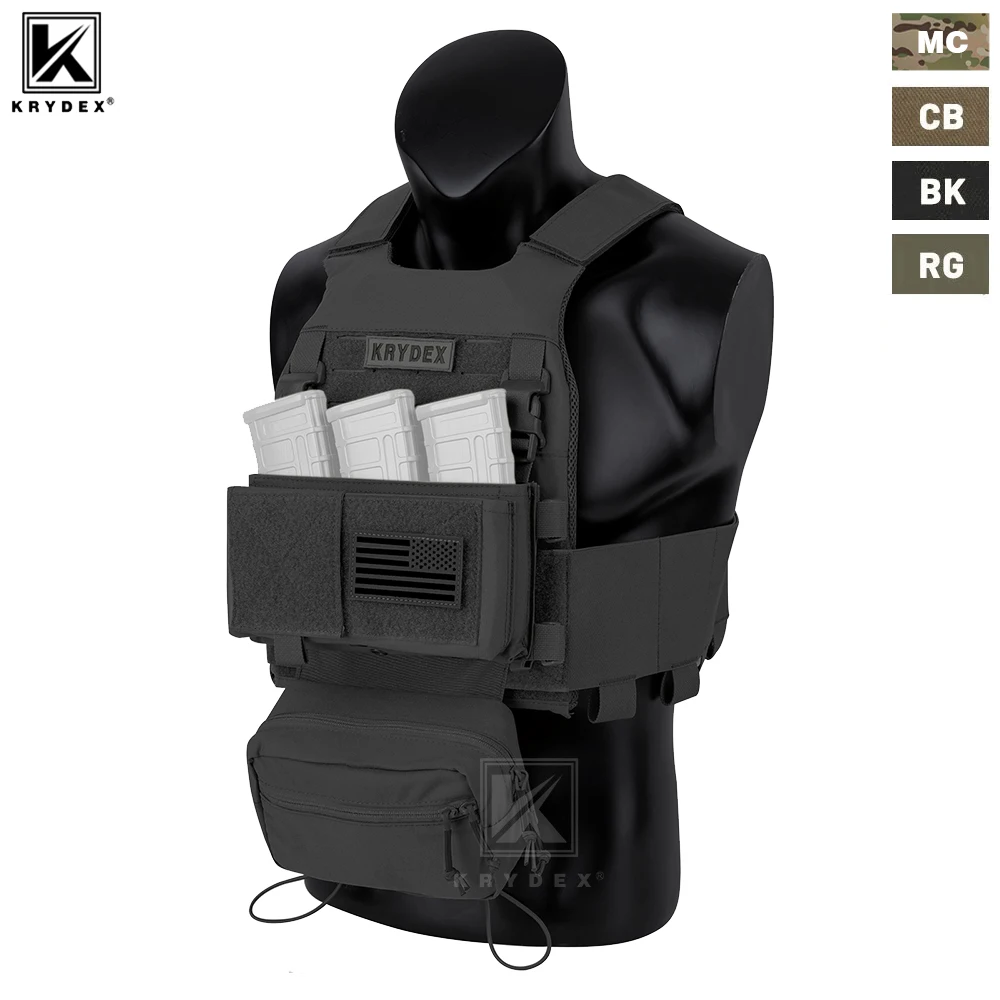 

KRYDEX Tactical Vest Low Vis Slick Plate Carrier Elastic Cummerbund Micro Fight MK3 Chassis Panel 5.56 Magazine Pouch Drop Pouch