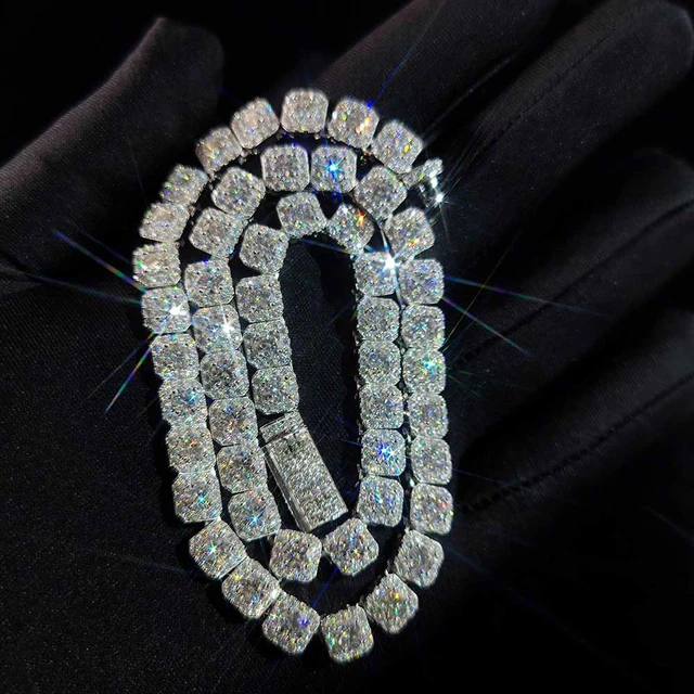 Factory Vvs Moissanite Diamond Chain 925 Silver Hip Hop Jewelry Iced Out Clustered Tennis Necklace Chain Customized Necklaces AliExpress