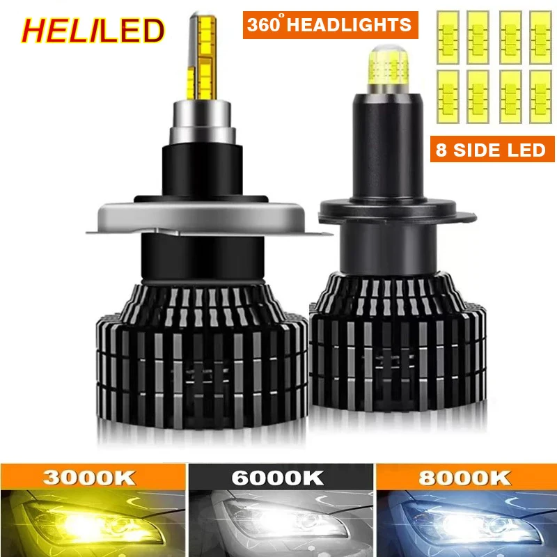 

H4 H1 H3 H7 LED 8 Side 26000LM 100W HB3 HB4 9012 Led H8 H9 H11 9005 9006 Car Headlight Bulbs Auto Fog Lamps 3000K 6000K 8000K