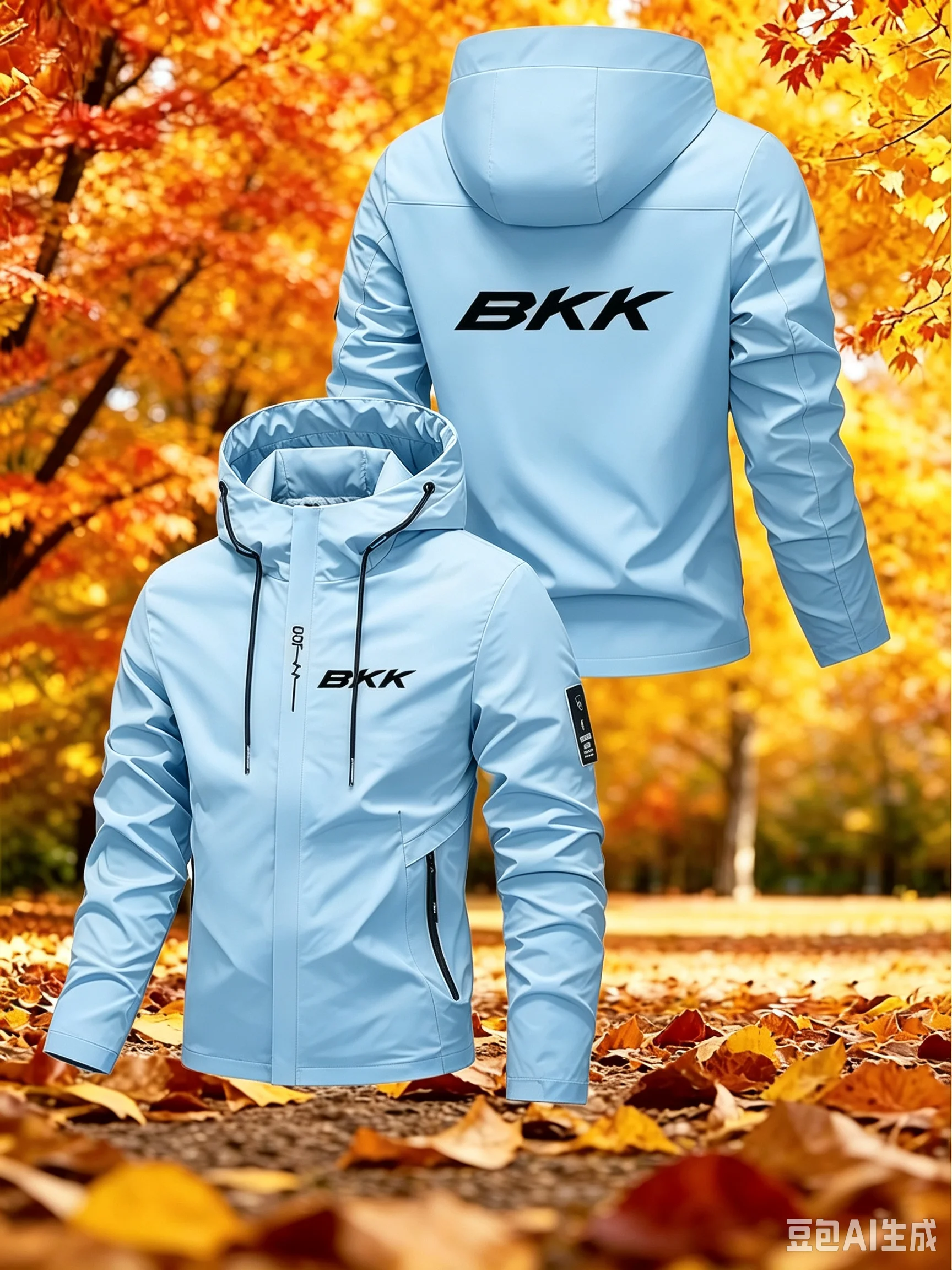 Herren-Kapuzenjacke BKK mit großem Buchstabenmuster, geeignet zum Wandern, Bergsteigen, Angeln und Campen. – Detail 10