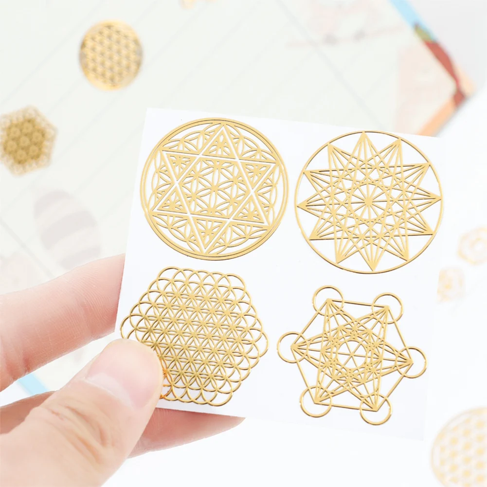 16Pcs/Set Metal Energy Decor Sticker Flower of Life Children's Day Gifts 7 Chakra Copper Energy Tower Orgonite Stickers