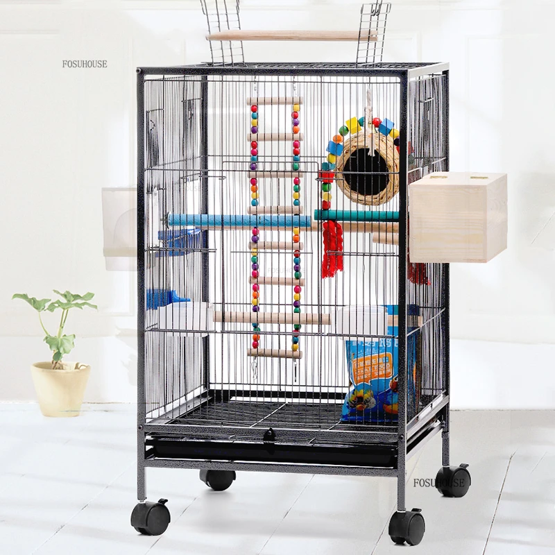 Simple Large Home Parrot House Luxury Iron Mesh Bird Cages Pet Shop Breeding Cage Bird Villa with Wheels Bird Cage Accessories