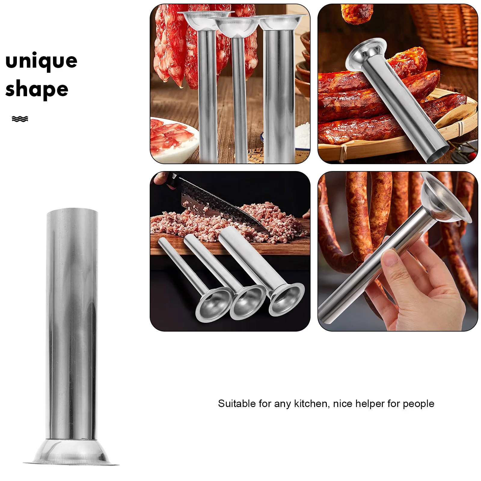

3pcs Stainless Steel Sausage Stuffer Safe Easy Cleaning Meat Filler Tube Kit Homemade Grinder Summer Tools
