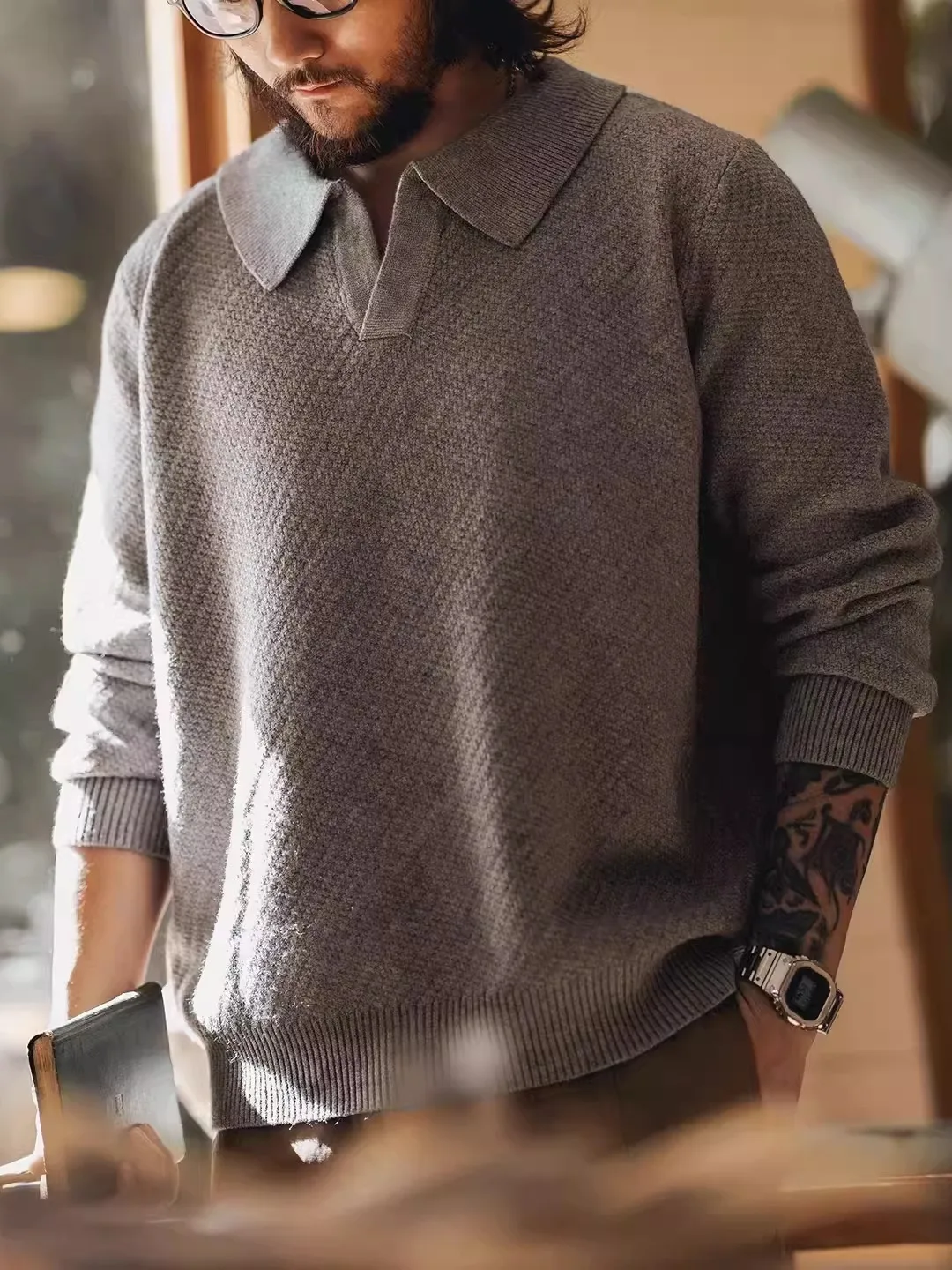 

Мужской свитер-кардиган в американском ретро-стиле, свободного кроя, из мягкой фактурной ткани, больших размеров, для повседневной носки зимой, от модного бренда