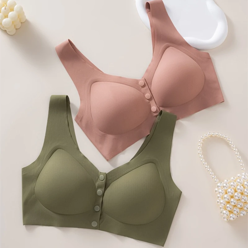 Large Size KUCLUT Seamless Front Buckle Women's Underwear Without Rims Small Breast Push-up Sexy Vest Style Thin Section