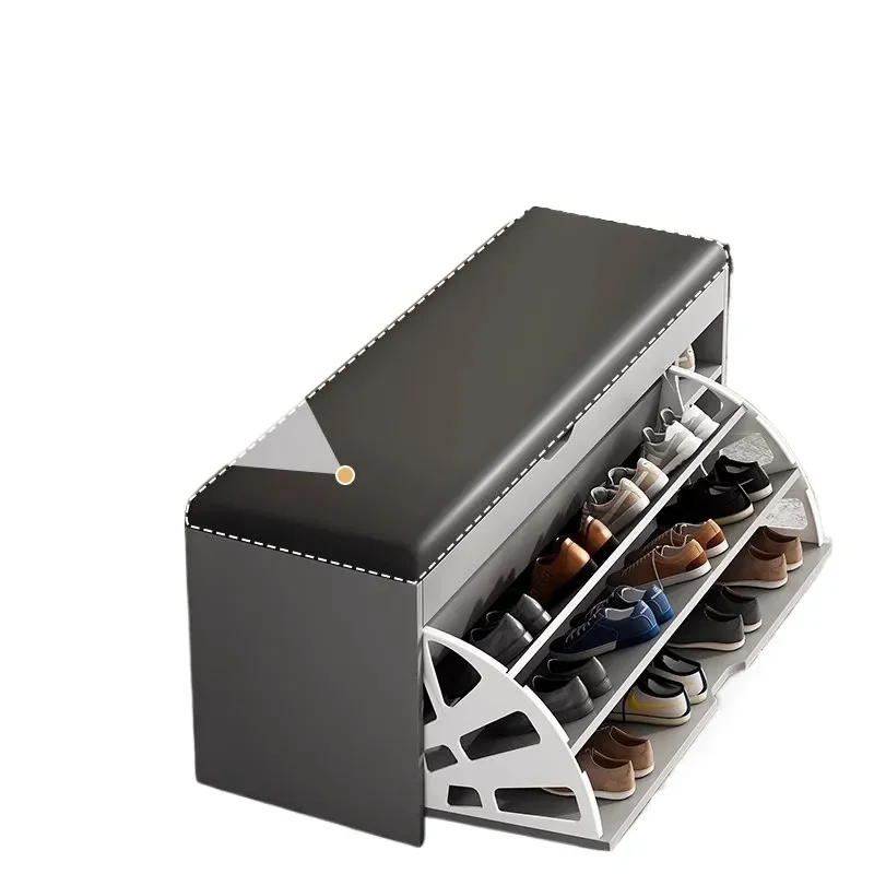 Narrow Entryway Shoe Rack with Flip Top Seat Multi Layer Dustproof Storage Cabinet for Small Apartment Hallway