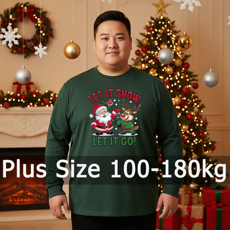 

Christmas Long Sleeve T-shirt Men Plus Size Winter Printed Cotton Tee Jesus Christ Yule 6XL 7XL 100-180kg Big Size Men Clothing