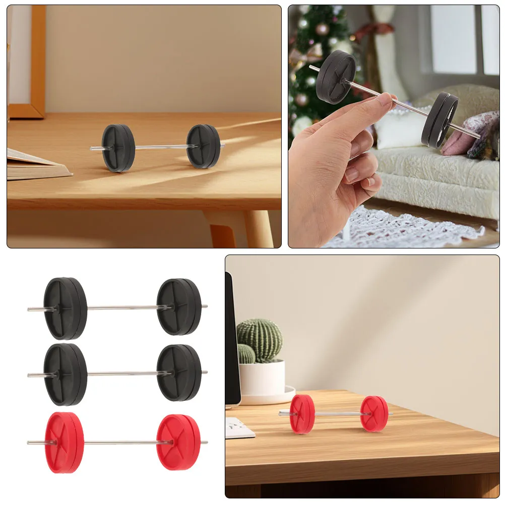 3Pcs Mini Barbell Set Dollhouse Gym Decor Miniature Fitness Equipment Tiny Weightlifting Ornament Resin Scene Decoration Play